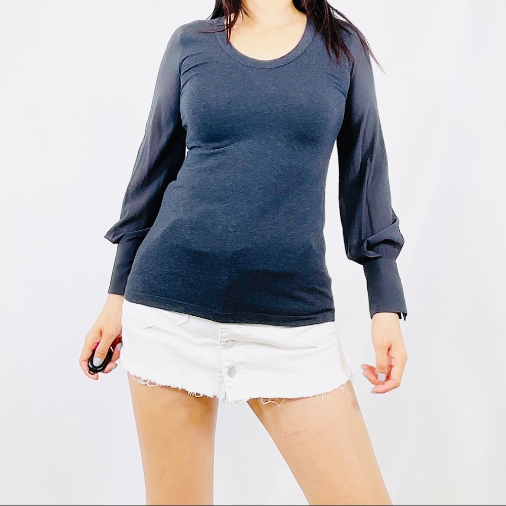 BRUNELLO CUCINELLI BLUE/GRAY SCOOP NECK TOP